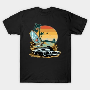 Let's Live, Hello Summer Vaction Adventure Cool Muscle Car lover Hot Road, Racing Vintage 70s Fast Car Rally Racing Lover Gifts T-Shirt